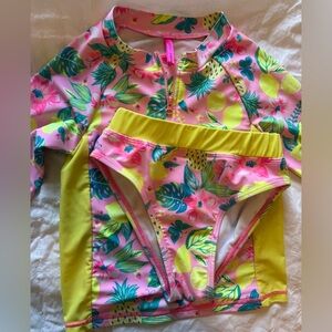 Betsey Johnson Pink and Yellow Kids Swim Rashguard Set